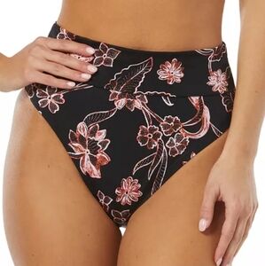 Sundazed Cora Floral Print High-Waist Bikini Bottom Black XL